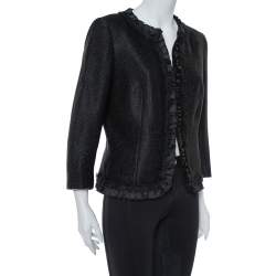 CH Carolina Herrera Black Lurex Cotton Blend Ruffle Detail Jacket L