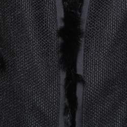 Pre Owned جاكيت سي أتش كارولينا هيريرا مزين فرو صناعي تويد لوريكس أسود مقاس كبير (لارج)