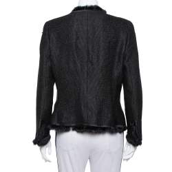 Pre Owned جاكيت سي أتش كارولينا هيريرا مزين فرو صناعي تويد لوريكس أسود مقاس كبير (لارج)