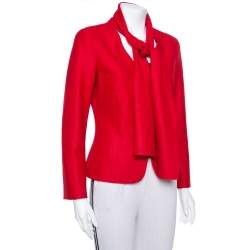 CH Carolina Herrera Red Wool Neck Scarf Detail Jacket M