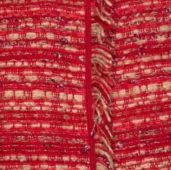 Pre Owned CH Carolina Herrera Red & Beige Tweed Collarless Jacket M