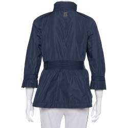 Pre Owned CH Carolina Herrera Navy Blue Synthetic Zip Front Peplum Jacket S