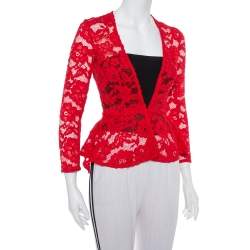 CH Carolina Herrera Red Floral Lace Jacket S