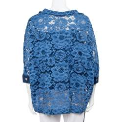 Pre Owned CH Carolina Herrera Blue Lace & Denim Faded Effect Oversized Top M
