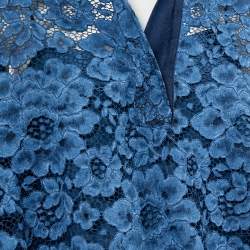 Pre Owned CH Carolina Herrera Blue Lace & Denim Faded Effect Oversized Top M