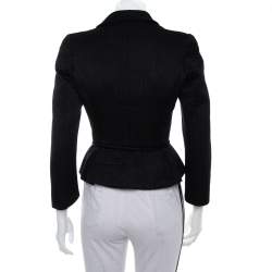 Pre Owned جاكيت بليزر سي أتش كارولينا هيريرا تنورة فوقية حرير و قطن جاكارد أسود مقاس صغير (سمول)