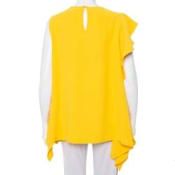 Pre Owned توب سي أتش كارولينا هيريرا منفوش بلا أكمام كريب أصفر مقاس وسط (ميديوم)