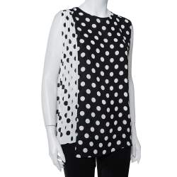 مملوكة مسبقًا CH Carolina Herrera Monochrome Polka Dot Printed Chiffon Pleated Sleeveless Top L