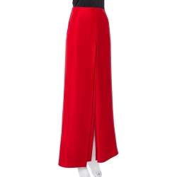 Pre Owned CH Carolina Herrera Red Silk Satin Paneled Maxi Skirt M