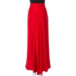 Pre Owned CH Carolina Herrera Red Silk Satin Paneled Maxi Skirt M