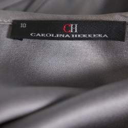 Pre Owned توب سي إتش كارولينا هيريرا حرير ساتان رصاصي مكشكش بلا أكمام مقاس كبير - لارج