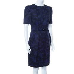 Pre Owned CH Carolina Herrera Purple & Black Jacquard Belted Mini Dress M