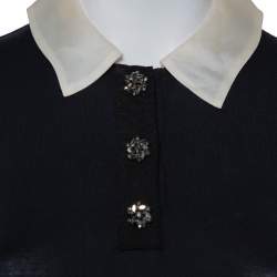 Pre Owned CH Carolina Herrera Black Knit Contrast Trim Detail Polo T-Shirt XS