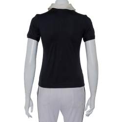 Pre Owned CH Carolina Herrera Black Knit Contrast Trim Detail Polo T-Shirt XS