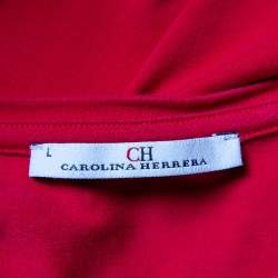 مملوكة مسبقًا CH Carolina Herrera Red Cotton Floral Logo Embroidered T-Shirt L