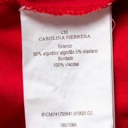 مملوكة مسبقًا CH Carolina Herrera Red Cotton Floral Logo Embroidered T-Shirt L