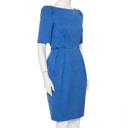 Pre Owned CH Carolina Herrera Blue Embossed Cotton Sheath Dress M