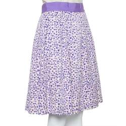 مملوكة مسبقًا CH Carolina Herrera Beige & Purple Printed Silk & Cotton Pleated Skirt M