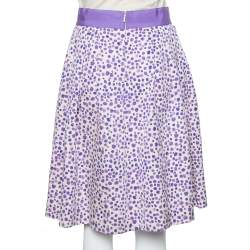 مملوكة مسبقًا CH Carolina Herrera Beige & Purple Printed Silk & Cotton Pleated Skirt M