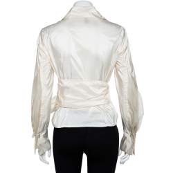 Pre Owned CH Carolina Herrera Cream Silk Front Tie Detail Lightweight Cropped Jacket L