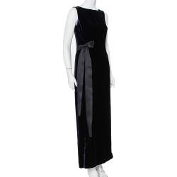 Pre Owned CH Carolina Herrera Midnight Blue Velvet Bow Detail Sleeveless Maxi Dress S