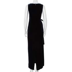 Pre Owned CH Carolina Herrera Midnight Blue Velvet Bow Detail Sleeveless Maxi Dress S