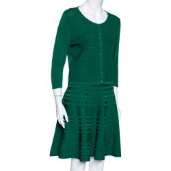CH Carolina Herrera Green Knit Button Front Top & Skirt Set M