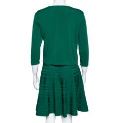 CH Carolina Herrera Green Knit Button Front Top & Skirt Set M