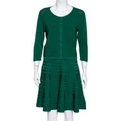 CH Carolina Herrera Green Knit Button Front Top & Skirt Set M