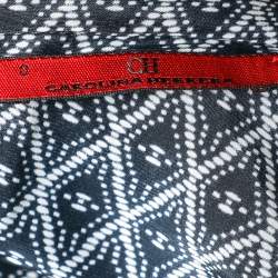 Pre Owned توب سي أتش كارولينا رقبة بطيات درابيه مزيج حرير مطبوع كحلي مقاس صغير جدا