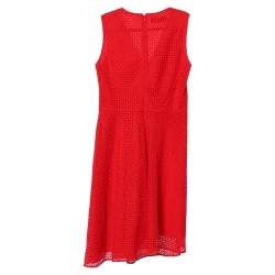 CH Carolina Herrera Red Lace Flared V-Neck Dress M