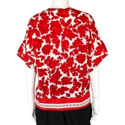 مملوكة مسبقًا بلوزة سي أتش كارولينا هيريرا مزيج حرير طباعة زهور أحمر مقاس صغير
