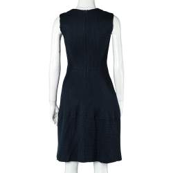 Pre Owned CH Carolina Herrera Navy Blue Textured Cotton Flared Dress S