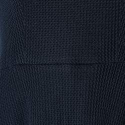 Pre Owned CH Carolina Herrera Navy Blue Textured Cotton Flared Dress S