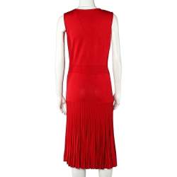 Pre Owned فستان سي أتش كارولينا هيريرا فضفاض تريكو مضلع أحمر مقاس متوسط