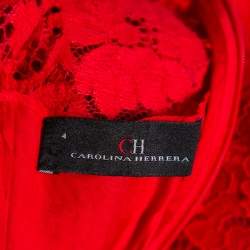 Pre Owned CH Carolina Herrera Red Lace Sleeveless Flared Midi Dress S