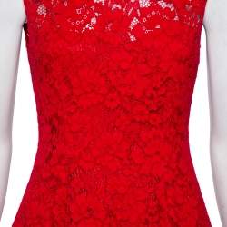 Pre Owned CH Carolina Herrera Red Lace Sleeveless Flared Midi Dress S