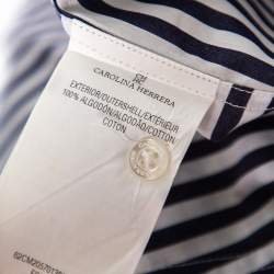 Pre Owned قميص سي أتش كارولينا هيريرا قطن أبيض & أزرق كحلي قصات مخطط كبير الحجم مقاس صغير جدًا - إكس سمول