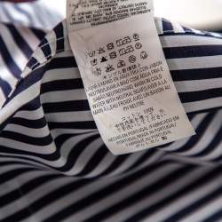 Pre Owned قميص سي أتش كارولينا هيريرا قطن أبيض & أزرق كحلي قصات مخطط كبير الحجم مقاس صغير جدًا - إكس سمول