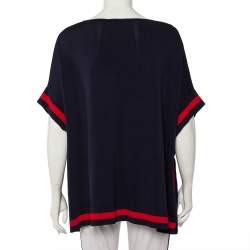 Pre Owned CH Carolina Herrera Navy Blue Rib Knit Contrast Striped Kaftan Top S