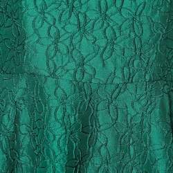 مملوكة مسبقًا CH Carolina Herrera Green Floral Jacquard Trail Detail Flared Gown S