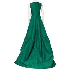 مملوكة مسبقًا CH Carolina Herrera Green Floral Jacquard Trail Detail Flared Gown S