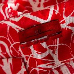 Pre Owned CH Carolina Herrera Red & White Printed Textured Linen Mini Dress L