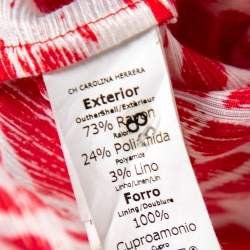 Pre Owned CH Carolina Herrera Red & White Printed Textured Linen Mini Dress L