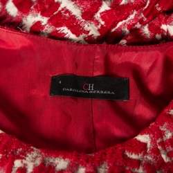 CH Carolina Herrera Red Wool Jacquard Paneled Pleated Dress S
