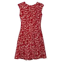 CH Carolina Herrera Red Wool Jacquard Paneled Pleated Dress S