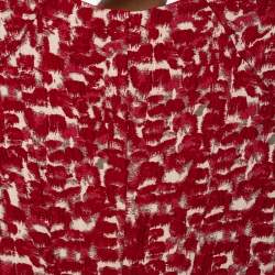 CH Carolina Herrera Red Wool Jacquard Paneled Pleated Dress S
