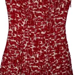 CH Carolina Herrera Red Wool Jacquard Paneled Pleated Dress S