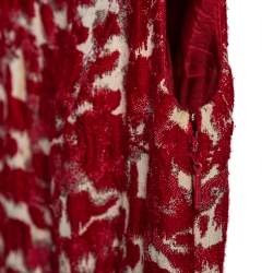 CH Carolina Herrera Red Wool Jacquard Paneled Pleated Dress S