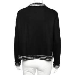 Pre Owned CH Carolina Herrera Black Wool Boucle Trim Detail Open Front Jacket XL 
